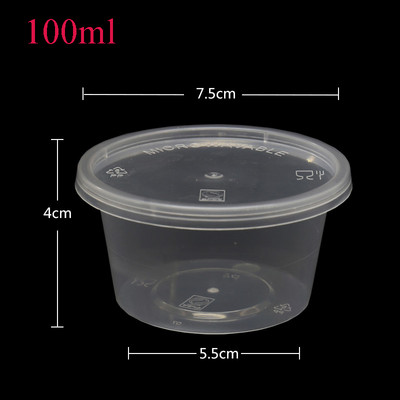 5 τμχ 50ml 100ml Πλαστική σάλτσα μίας χρήσης Δοχεία φλυτζανιών Κουτί αποθήκευσης τροφίμων με καπάκια επαναχρησιμοποιήσιμα