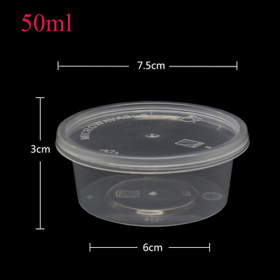 5 τμχ 50ml 100ml Πλαστική σάλτσα μίας χρήσης Δοχεία φλυτζανιών Κουτί αποθήκευσης τροφίμων με καπάκια επαναχρησιμοποιήσιμα