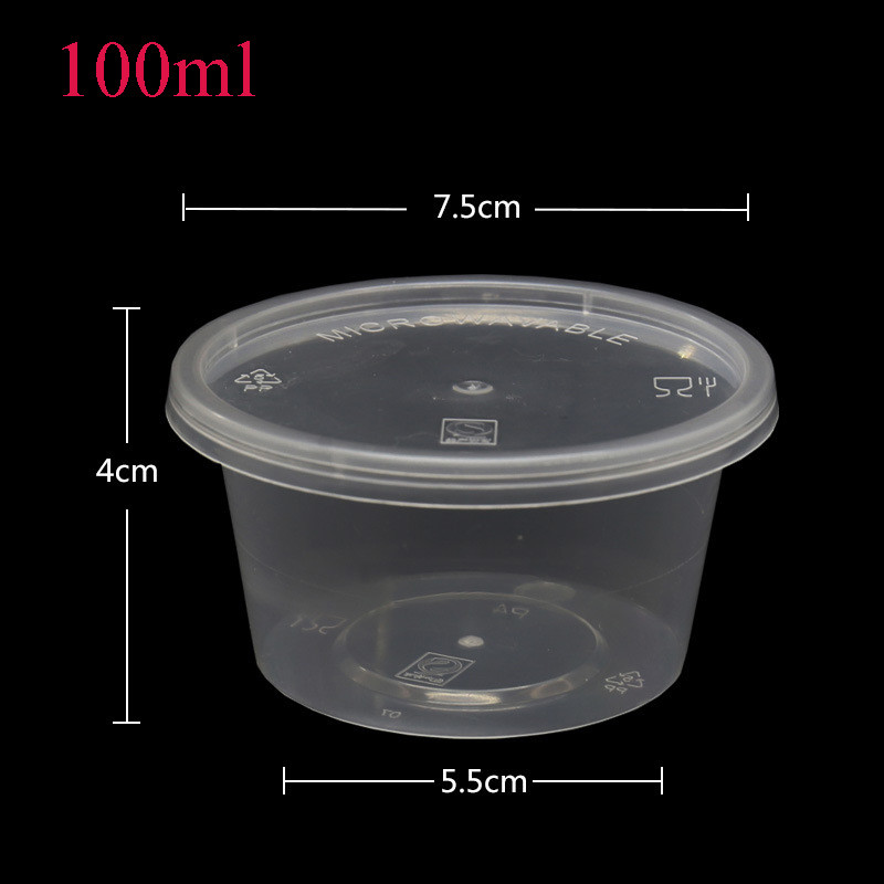 5 τμχ 50ml 100ml Πλαστική σάλτσα μίας χρήσης Δοχεία φλυτζανιών Κουτί αποθήκευσης τροφίμων με καπάκια επαναχρησιμοποιήσιμα