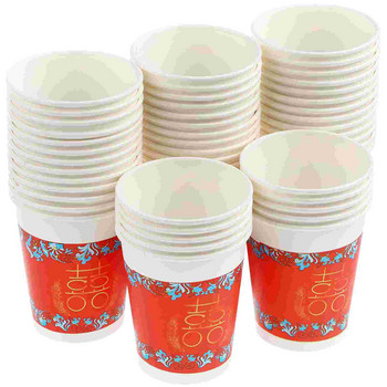 50 бр. Хартиени чаши за еднократна употреба Удебелени хартиени чаши в китайски стил Чаши за пиене на напитки за сватбено тържество