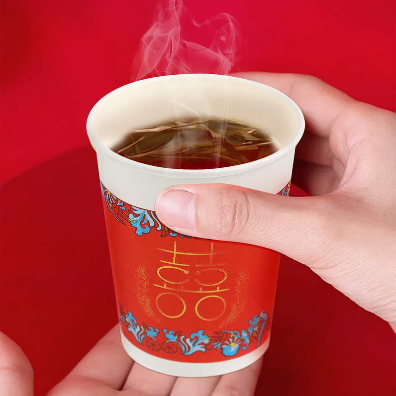 50 vnt. vienkartiniai popieriniai puodeliai kiniško stiliaus storio popieriniai puodeliai gėrimų gėrimų puodeliai vestuvių vakarėliui