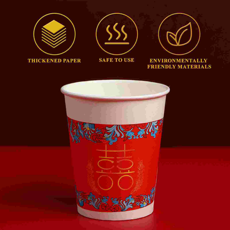 50 vnt. vienkartiniai popieriniai puodeliai kiniško stiliaus storio popieriniai puodeliai gėrimų gėrimų puodeliai vestuvių vakarėliui