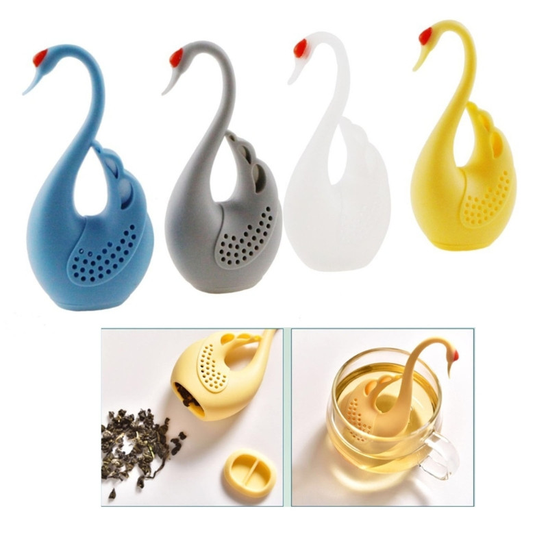 Interesants silikona tējas sietiņš Gudrs gulbja formas pārnēsājams tējas filtrs Brūvēšanas tējkannas pagatavošana Virtuves piederumi R7UB
