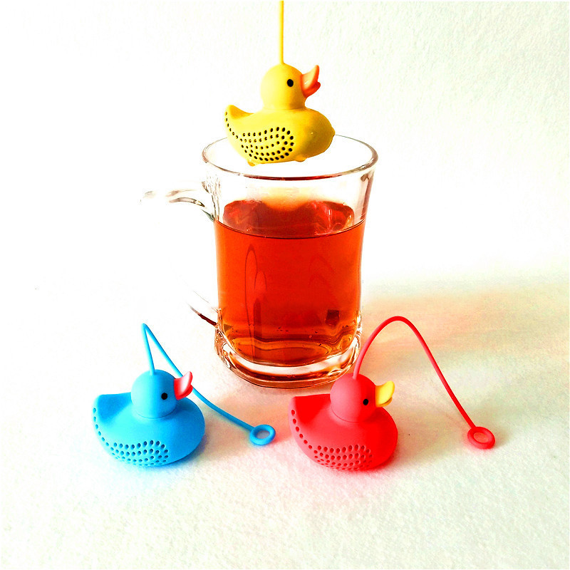 Duck Shape Tea Infuser Szilikon Teaszűrők Konyhai Kiegészítők Laza Levél Diffúzor 1Db Aranyos Rajzfilm Élelmiszer-Újrafelhasználható