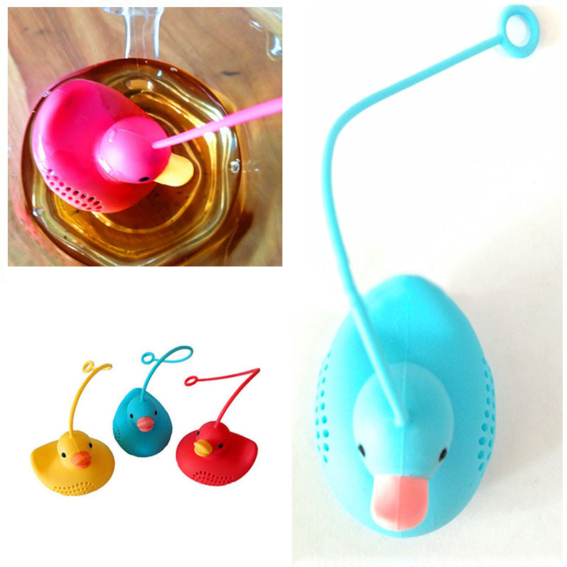 Duck Shape Tea Infuser Szilikon Teaszűrők Konyhai Kiegészítők Laza Levél Diffúzor 1Db Aranyos Rajzfilm Élelmiszer-Újrafelhasználható