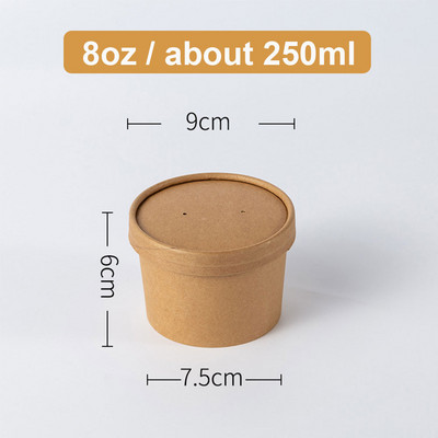 10 vnt. Aukštos kokybės vienkartinis kraftpopierinis dubuo 500 ml apvalių salotų desertinių ledų maisto užkandžių išsinešimui pakavimo puodelis su dangteliais