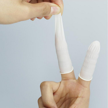 100 τμχ Φυσικό καουτσούκ Γάντια μιας χρήσης Finger Cots Αντιολισθητικά Αντιστατικά Προστατευτικά Δακτύλων Γάντια Λευκό κάλυμμα δακτύλων Εργαλείο νυχιών