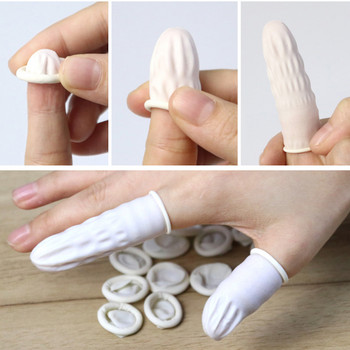100PCS Ръкавици за еднократна употреба от естествен каучук Finger Cots Неплъзгащи се антистатични протекторни ръкавици за върха на пръстите Бяло покритие за пръсти Инструмент за нокти