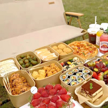 10 τεμ. 750 ml Χαρτί Kraft Κουτί μεσημεριανού γεύματος Σαλάτα Φρούτα ζυμαρικά Κουτί συσκευασίας Γεύμα Προετοιμασία Δοχεία με PP Καπάκια Δοχεία τροφίμων μιας χρήσης