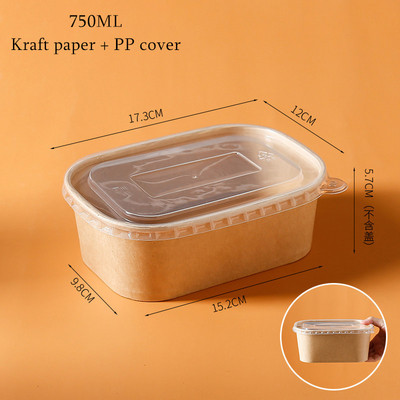 10db 750 ml-es nátronpapír ebédlődoboz saláta gyümölcstészta csomagolódobozos étkezés előkészítő tartályok PP fedéllel Eldobható ételtartók