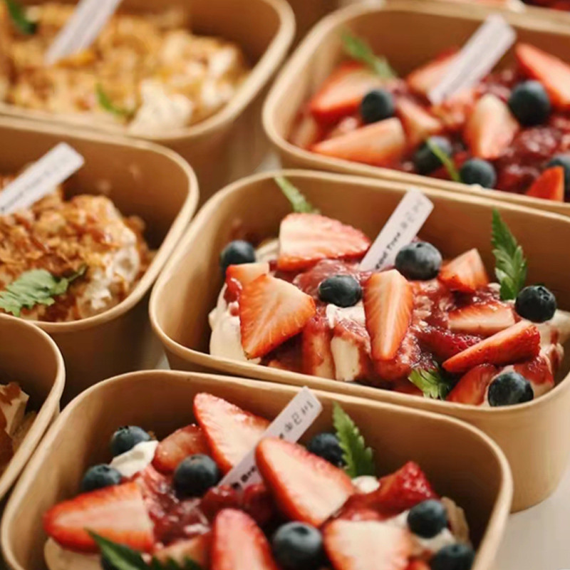 10db 750 ml-es nátronpapír ebédlődoboz saláta gyümölcstészta csomagolódobozos étkezés előkészítő tartályok PP fedéllel Eldobható ételtartók