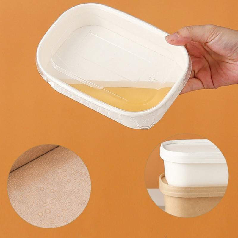 10db 750 ml-es nátronpapír ebédlődoboz saláta gyümölcstészta csomagolódobozos étkezés előkészítő tartályok PP fedéllel Eldobható ételtartók