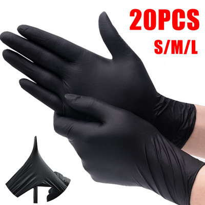 20 buc mănuși de unică folosință din nitril, fără pudră, impermeabile, pentru curățarea bucătăriei, mănuși negre de laborator pentru gătit, pentru repararea mașinii