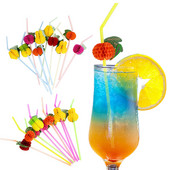 10/20/30/50 vnt Atogrąžų vaisių ananasų šiaudeliai Lankstomi vienkartiniai šiaudeliai gėrimų kokteiliui Havajų vakarėliui prie baseino vestuvių reikmenys