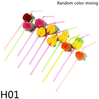 10/20/30/50 vnt Atogrąžų vaisių ananasų šiaudeliai Lankstomi vienkartiniai šiaudeliai gėrimų kokteiliui Havajų vakarėliui prie baseino vestuvių reikmenys