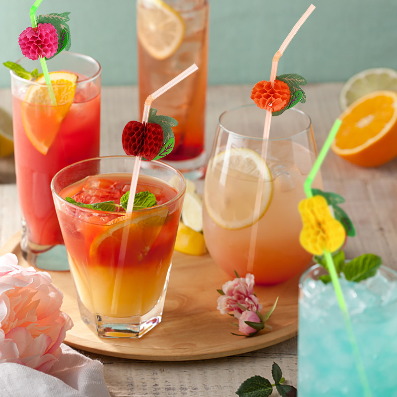 10/20/30/50 vnt Atogrąžų vaisių ananasų šiaudeliai Lankstomi vienkartiniai šiaudeliai gėrimų kokteiliui Havajų vakarėliui prie baseino vestuvių reikmenys