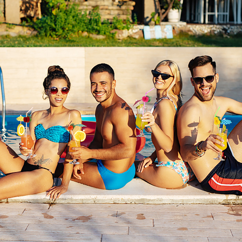 10/20/30/50 vnt Atogrąžų vaisių ananasų šiaudeliai Lankstomi vienkartiniai šiaudeliai gėrimų kokteiliui Havajų vakarėliui prie baseino vestuvių reikmenys