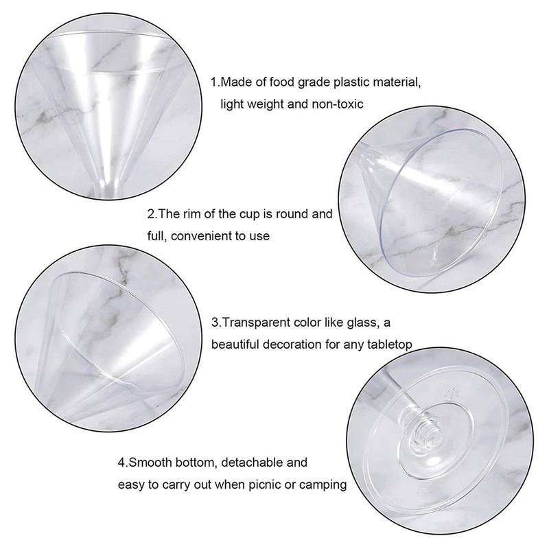 Šampanieša kokteilis 6gab Neplīstošs vienreiz lietojams vīns 200 ml krūzīšu komplekts Ledus pudiņš caurspīdīgs plastmasas vīna krējuma glāzes glāzes kauss
