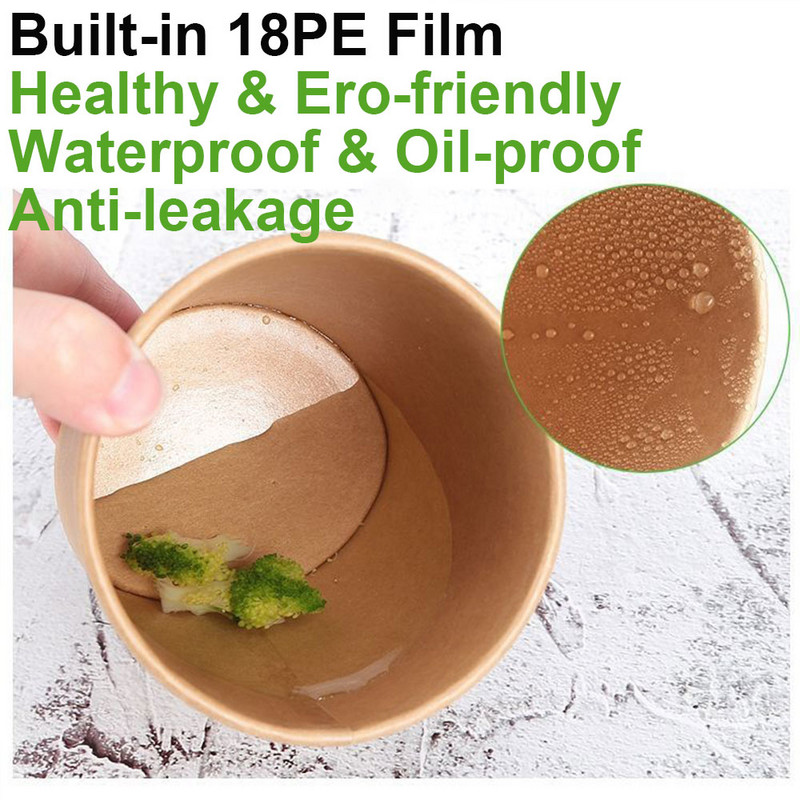 10 gab. Augstas kvalitātes vienreizējās lietošanas kraftpapīra bļoda 500 ml apaļš salātu deserts pārtikas uzkodas saldējuma līdzņemšanai iepakojuma kauss ar vākiem