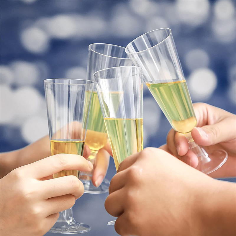 6GAB Plastmasas vīna šampanieša glāzes Flautas Vienreizējās lietošanas Kāzu duša Grauzdēšanas ballīte Izejmateriāli Caurspīdīgi Krūzes Dzērienu trauki Tīri Higiēniski