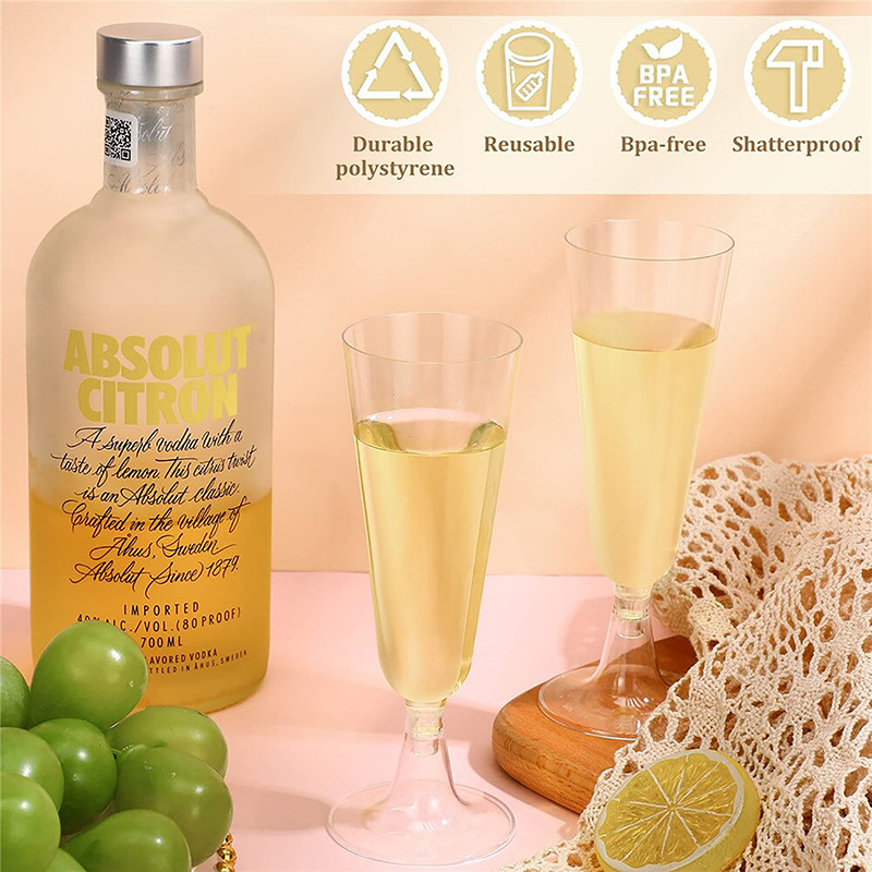 6GAB Plastmasas vīna šampanieša glāzes Flautas Vienreizējās lietošanas Kāzu duša Grauzdēšanas ballīte Izejmateriāli Caurspīdīgi Krūzes Dzērienu trauki Tīri Higiēniski