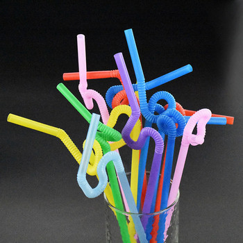 100 бр. Пластмасови сламки Raibow 21 см дълги гъвкави пластмасови сламки за еднократна употреба за парти, сватбено тържество, събитие Pajitas Plastic