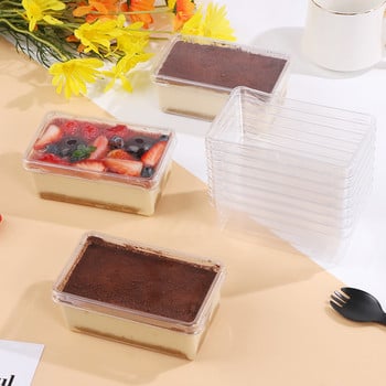 10 τμχ 200ML Διαφανές Πλαστικό Ορθογώνιο Μπολ Κουτί κέικ Κουτί κέικ Κουζίνας Σνακ Σνακ για πικνίκ Δοχείο φαγητού με καπάκια