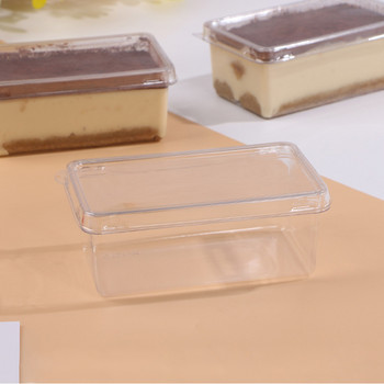 10Pcs 200ML прозрачна пластмасова правоъгълна купа Десертна кутия за торта Кухненска салата Закуски Контейнер за храна за пикник с капаци