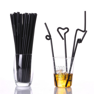 100Gb vienreizlietojamie kokteiļu salmiņi 21cm melni gari īsi plastmasas salmiņi DIY ballīšu sulas dzērieni salmu virtuves piederumi