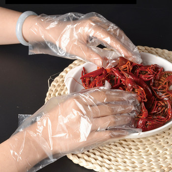 100 бр. Ръкавици за еднократна употреба Еднократни пластмасови ръкавици за храна Прозрачни екологични ръкавици за Направи си сам кухненски аксесоари