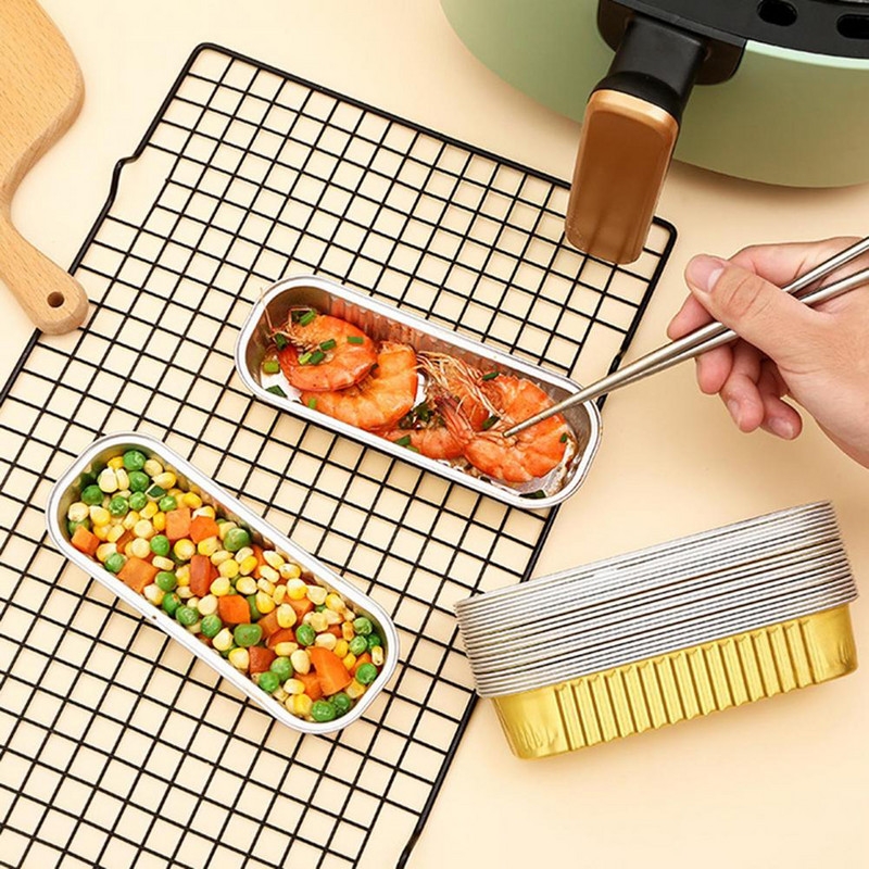 Vienreizlietojamie klaipu cepešpannas Alumīnija folijas garās smalkmaizītes krūzes Gaisa cepšanas ieliktnis 10gab 200ml Cupcake cepšanas piederumi Virtuves instrumenti