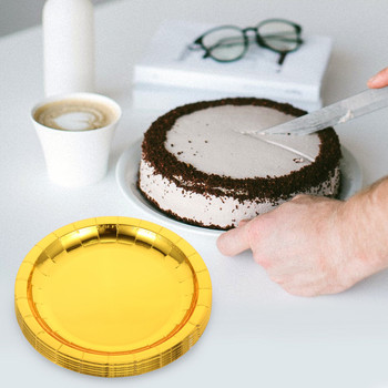 30 τμχ Χρυσό χαρτί Πιάτο Δίσκος κέικ Χρυσό Πιάτο Γάμου Χαρτί Πιάτα Παιδικά Πιάτα Δείπνου Ταψί για κέικ μαχαιροπήρουνα μιας χρήσης Αξεσουάρ ψησίματος