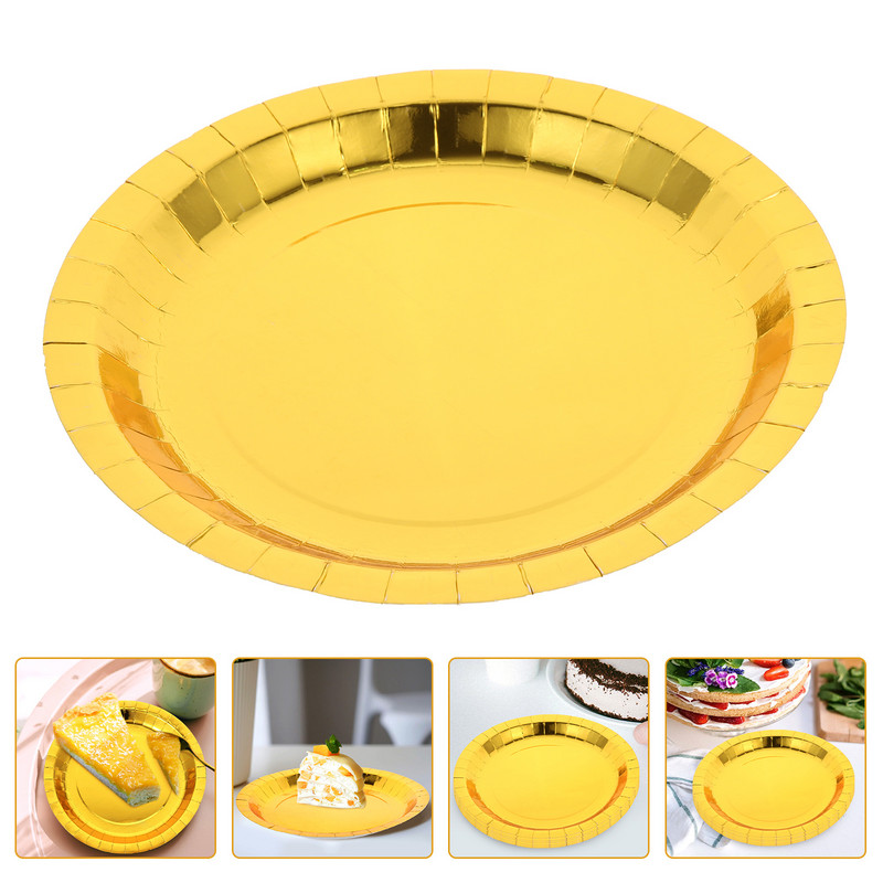 30 бр. Златни хартиени чинии Поднос за торта Златни сватбени хартиени чинии Детски чинии за вечеря Прибори за еднократна употреба Форма за торта Аксесоари за печене