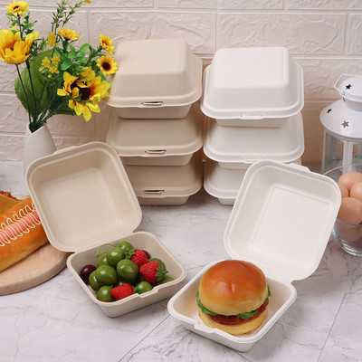 10PCS Кутии Bento за еднократна употреба Разградими в микровълнова фурна Контейнери за храна за вкъщи Опаковка за торта за хамбургер Екологично чиста