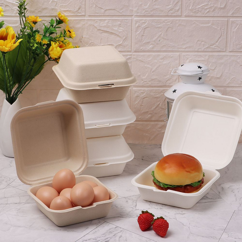 10 tk ühekordselt kasutatavad Bento karbid Mikrolaineahjus lagunevad söögikarbi konteinerid kaasavõetav pakkimine Hamburgeri koogi pakend Keskkonnasõbralik