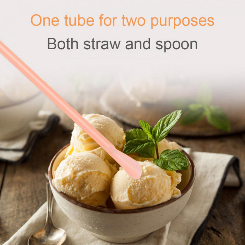 100db műanyag kanál szívószál eldobható lapos szájú egyenes cső szívószál italhoz homok jég desszert torta egyszer használatos konyhai edények