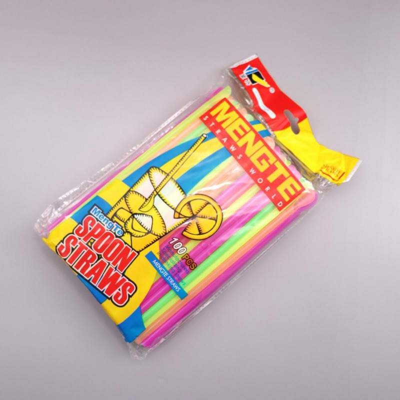 100db műanyag kanál szívószál eldobható lapos szájú egyenes cső szívószál italhoz homok jég desszert torta egyszer használatos konyhai edények