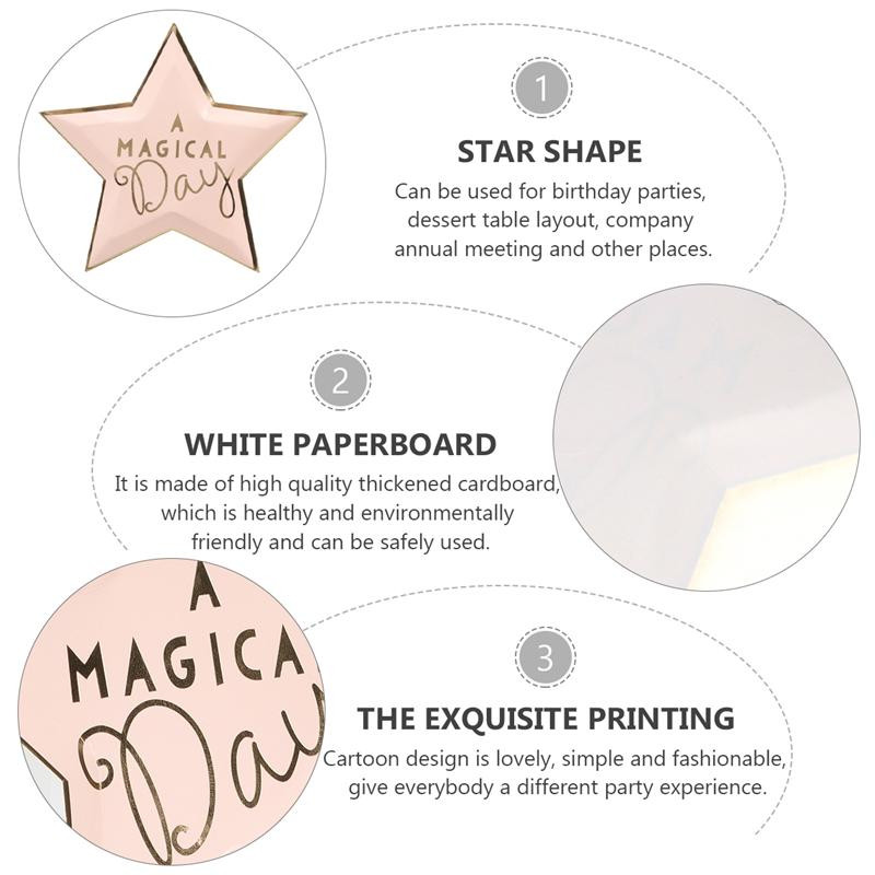 12 bucăți farfurii de unică folosință în formă de stea, tort, desert, tigaie din hârtie, decorațiuni DIY pentru baby shower, petrecere de naștere pentru copii, aprovizionare cu veselă de nuntă