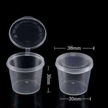 100 бр. Прозрачни контейнери за малки сосове за храна Опаковка за сок Кутия и капак Преносими пластмасови чаши за еднократна употреба Прозрачен дозатор за плодове