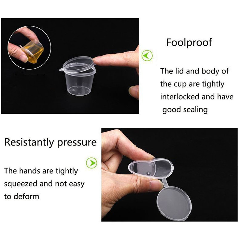 100 vnt skaidraus maisto mažų padažų talpyklų sulčių pakuotės dėžutė ir dangtelis, nešiojamasis vienkartinis plastikinis puodelis, skaidrus vaisių dozatorius