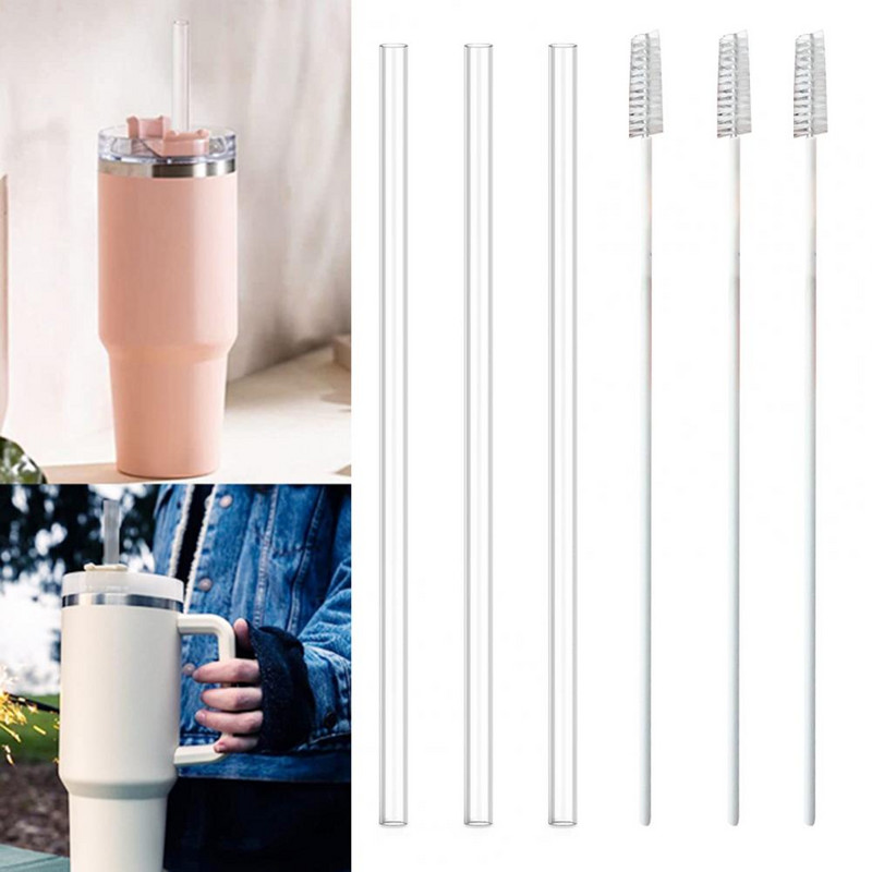 2gab/3gab Salmiņi Caurspīdīgi vārāmi ūdens salmiņi Silīcija Universālie salmiņi ar Tīrīšanas suku Dzeramo salmiņu krūzes piederumi