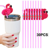 30gab Flamingo dzeramo salmiņu multfilma Lokamais kokteiļu dzēriena salmiņš Hawaii Beach Pool Tropical Birthday Party Dekorācijas salmiņš