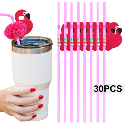 30 de buc Pai de băut cu flamingo Paie de băutură pentru cocktail îndoibile din desene animate Hawaii Beach Pool Decorare pentru petrecerea de aniversare tropicală Paie