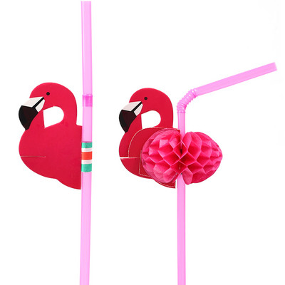 30gab Flamingo dzeramo salmiņu multfilma Lokamais kokteiļu dzēriena salmiņš Hawaii Beach Pool Tropical Birthday Party Dekorācijas salmiņš