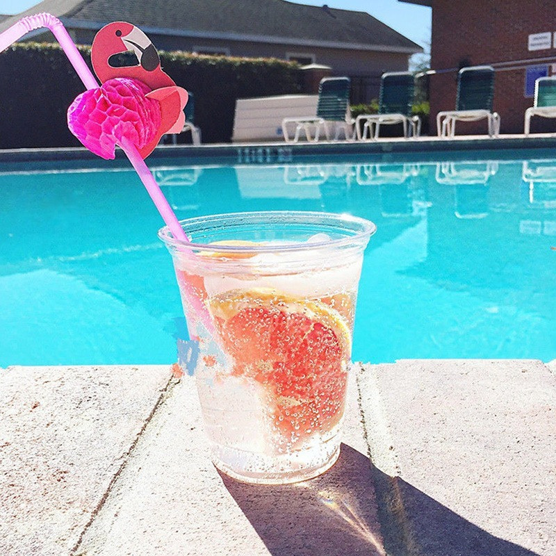 30gab Flamingo dzeramo salmiņu multfilma Lokamais kokteiļu dzēriena salmiņš Hawaii Beach Pool Tropical Birthday Party Dekorācijas salmiņš