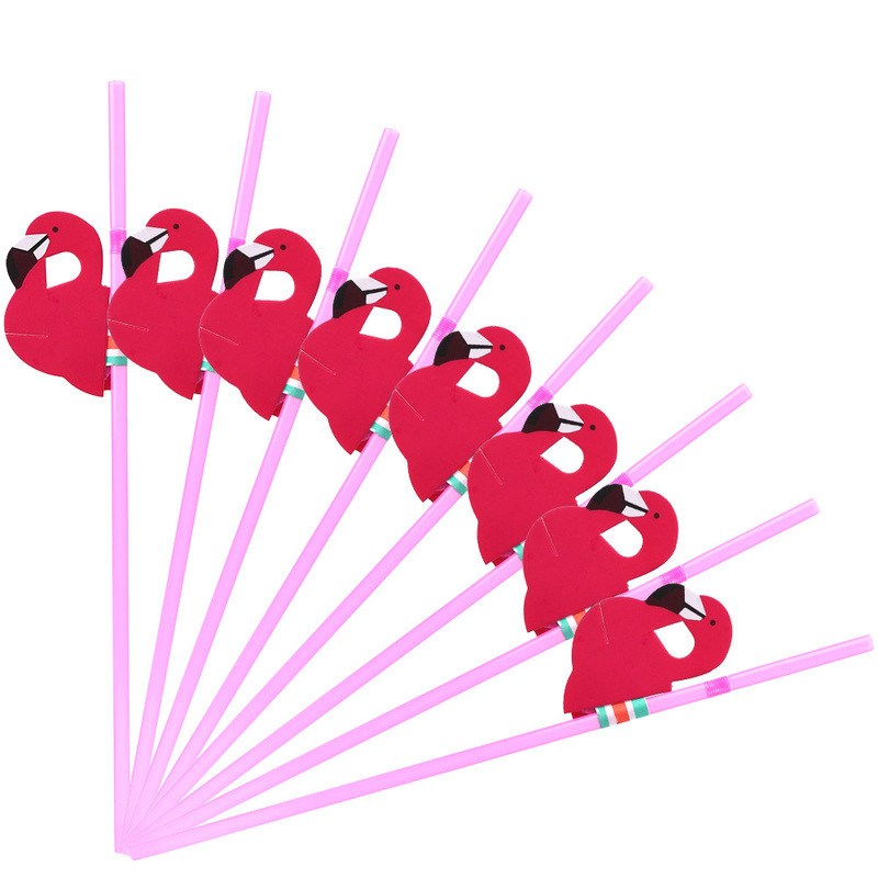 30gab Flamingo dzeramo salmiņu multfilma Lokamais kokteiļu dzēriena salmiņš Hawaii Beach Pool Tropical Birthday Party Dekorācijas salmiņš