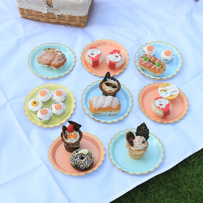 10 gab/komplektā vienkārša dizaina papīra vienreizējās lietošanas šķīvis piknika āra ballīšu dekorēšanai 7 collu apaļš kūkas augļu vienreizējais šķīvis