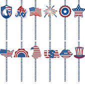 48tk USA Bunting Lipu paberist õlgedest komplekt Isamaaliste peokaunistustega Ameerika iseseisvuspäevaks ühekordselt kasutatav koogikattekaart