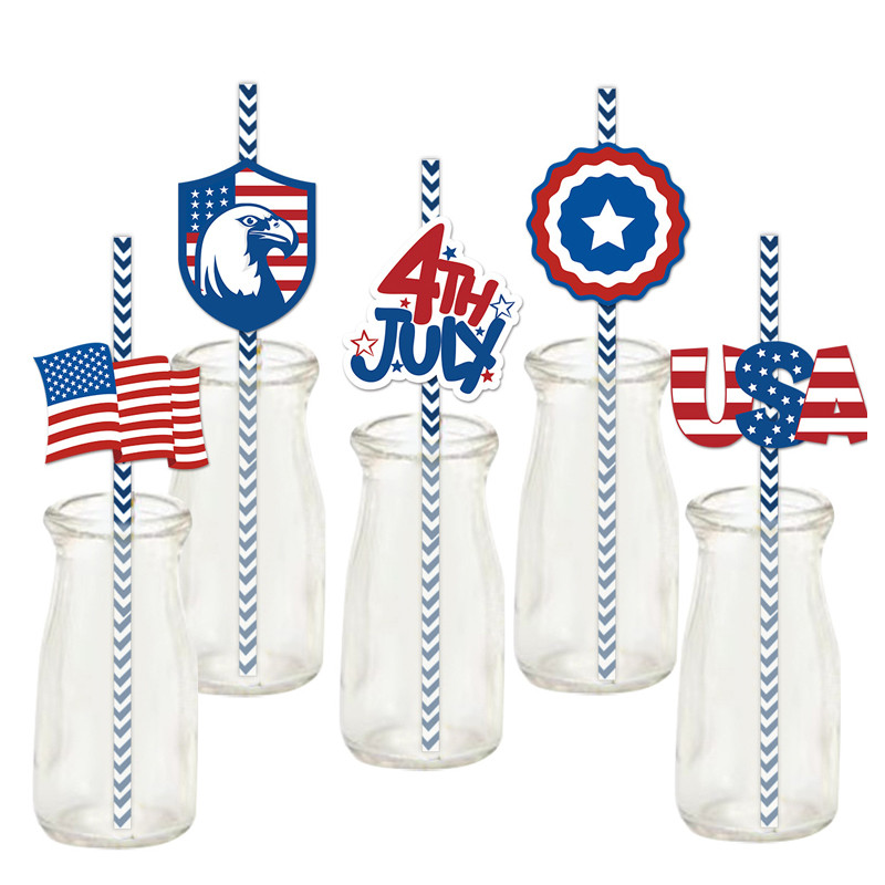 48tk USA Bunting Lipu paberist õlgedest komplekt Isamaaliste peokaunistustega Ameerika iseseisvuspäevaks ühekordselt kasutatav koogikattekaart