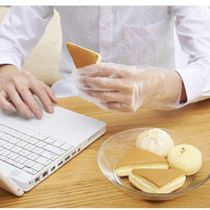 100 gab./partija Vienreizlietojamie cimdi PE noņemami pārtikas plastmasas virtuves biezi plastmasas cimdi Mājsaimniecības virtuves dārza piederumi